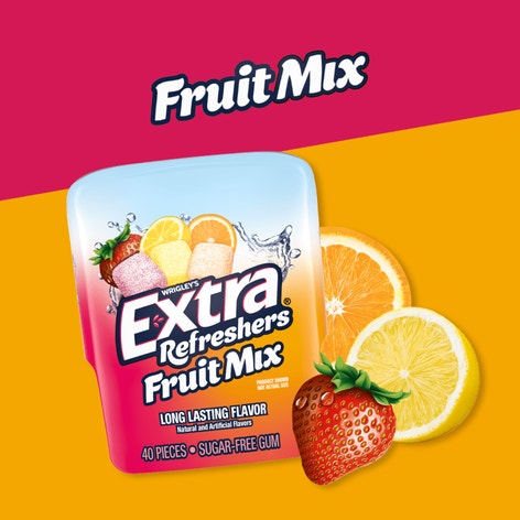 Extra Refreshers Fruit Mix Sugar Free Chewing Gum, 40-Piece Bottle 