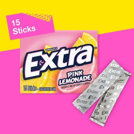 Extra Pink Lemonade Sugar Free Chewing Gum,  15 Stick Single Pack