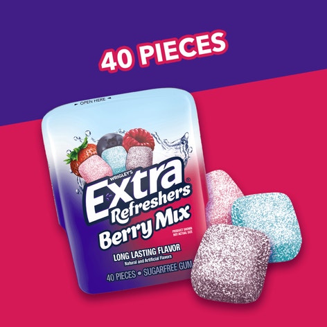 EXTRA Refreshers Berry Mix Sugarfree Chewing Gum, 40-Piece Bottle
