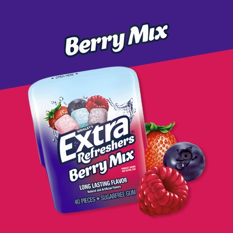 EXTRA Refreshers Berry Mix Sugarfree Chewing Gum, 40-Piece Bottle