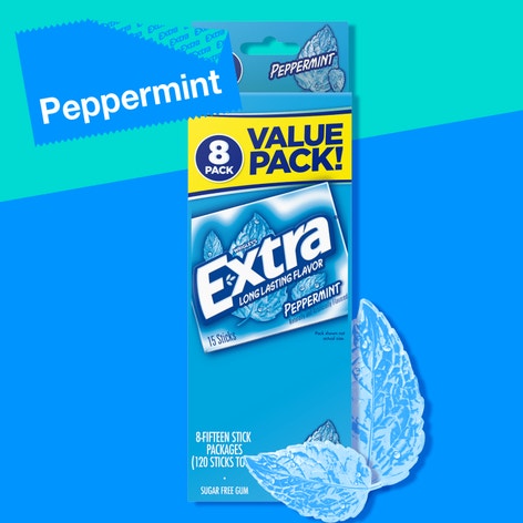 EXTRA Peppermint Sugarfree Chewing Gum, Value Pack (8 Packs)