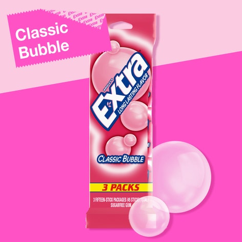 EXTRA Classic Bubble Sugarfree Chewing Gum, Multipack (3 Packs)