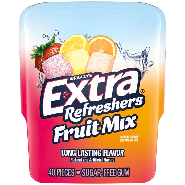 Extra Refreshers Fruit Mix Sugar Free Chewing Gum, 40-Piece Bottle 