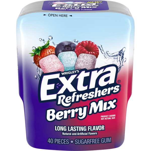 EXTRA Refreshers Berry Mix Sugarfree Chewing Gum, 40-Piece Bottle