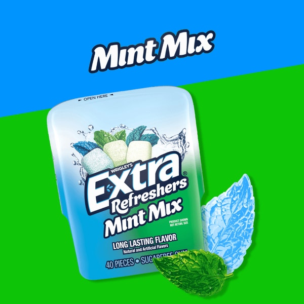 EXTRA Refreshers Mint Mix Sugarfree Chewing Gum, 40-Piece Bottle