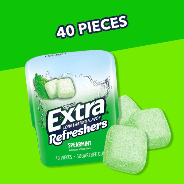 EXTRA Refreshers Spearmint Sugarfree Chewing Gum, 40-Piece Bottle