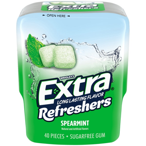 EXTRA Refreshers Spearmint Sugarfree Chewing Gum, 40-Piece Bottle