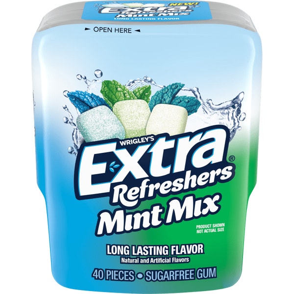 EXTRA Refreshers Mint Mix Sugarfree Chewing Gum, 40-Piece Bottle
