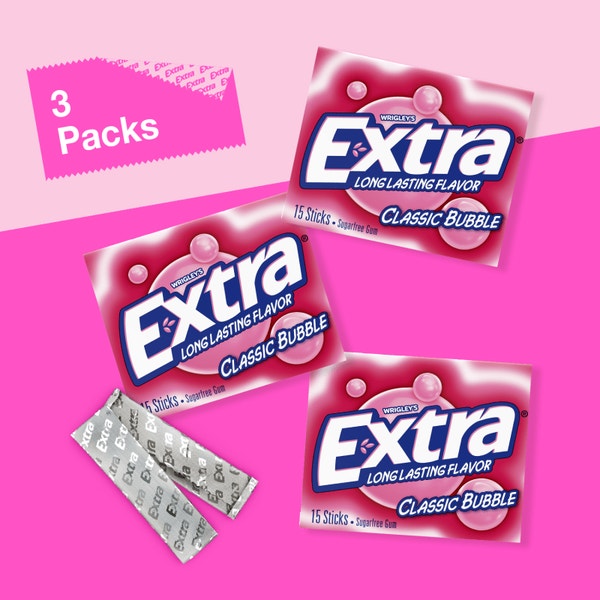 EXTRA Classic Bubble Sugarfree Chewing Gum, Multipack (3 Packs)