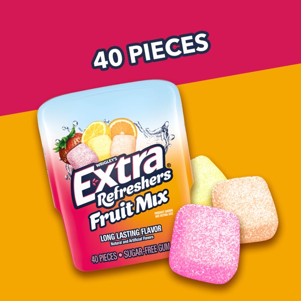 Extra Refreshers Fruit Mix Sugar Free Chewing Gum, 40-Piece Bottle 