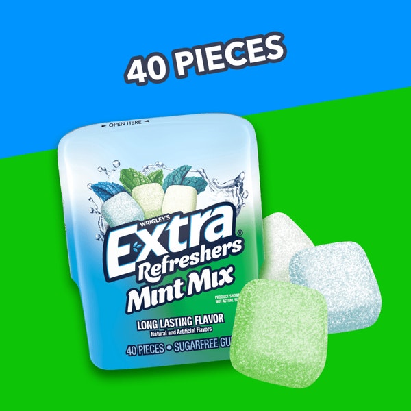 EXTRA Refreshers Mint Mix Sugarfree Chewing Gum, 40-Piece Bottle