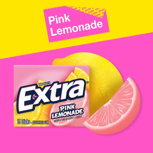 Extra Pink Lemonade Sugar Free Chewing Gum,  15 Stick Single Pack