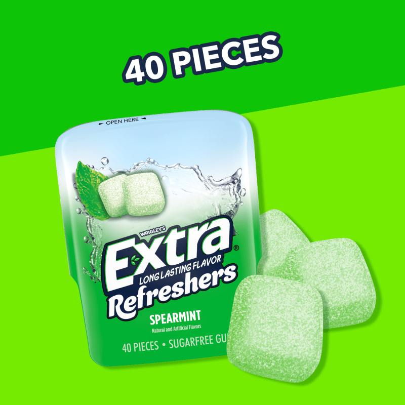 EXTRA Refreshers Spearmint Sugarfree Chewing Gum, 40-Piece Bottle