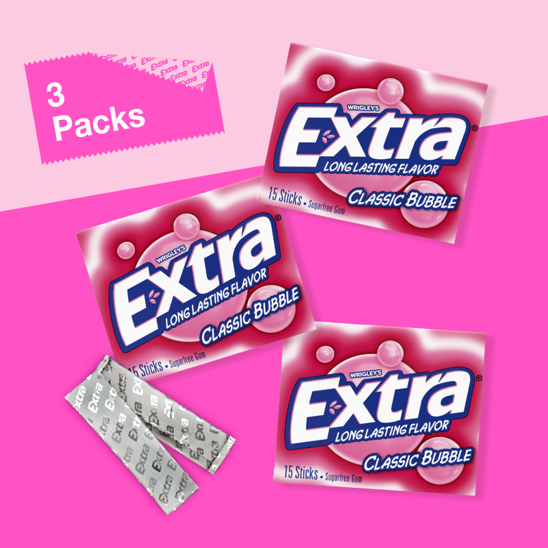 EXTRA Classic Bubble Sugarfree Chewing Gum, Multipack (3 Packs)