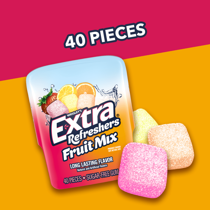Extra Refreshers Fruit Mix Sugar Free Chewing Gum, 40-Piece Bottle 