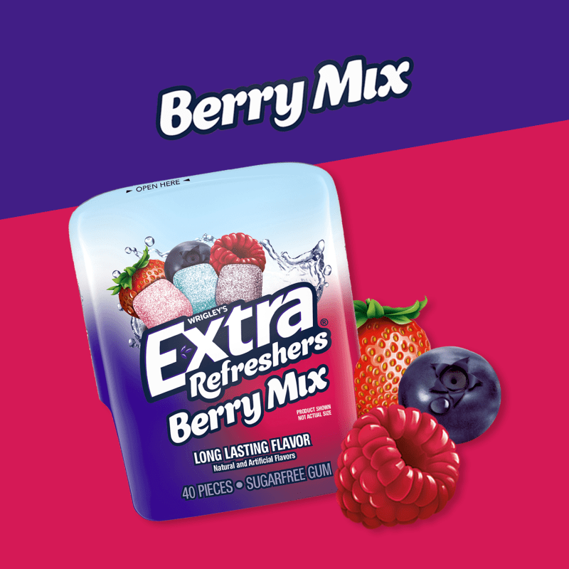 EXTRA Refreshers Berry Mix Sugarfree Chewing Gum, 40-Piece Bottle