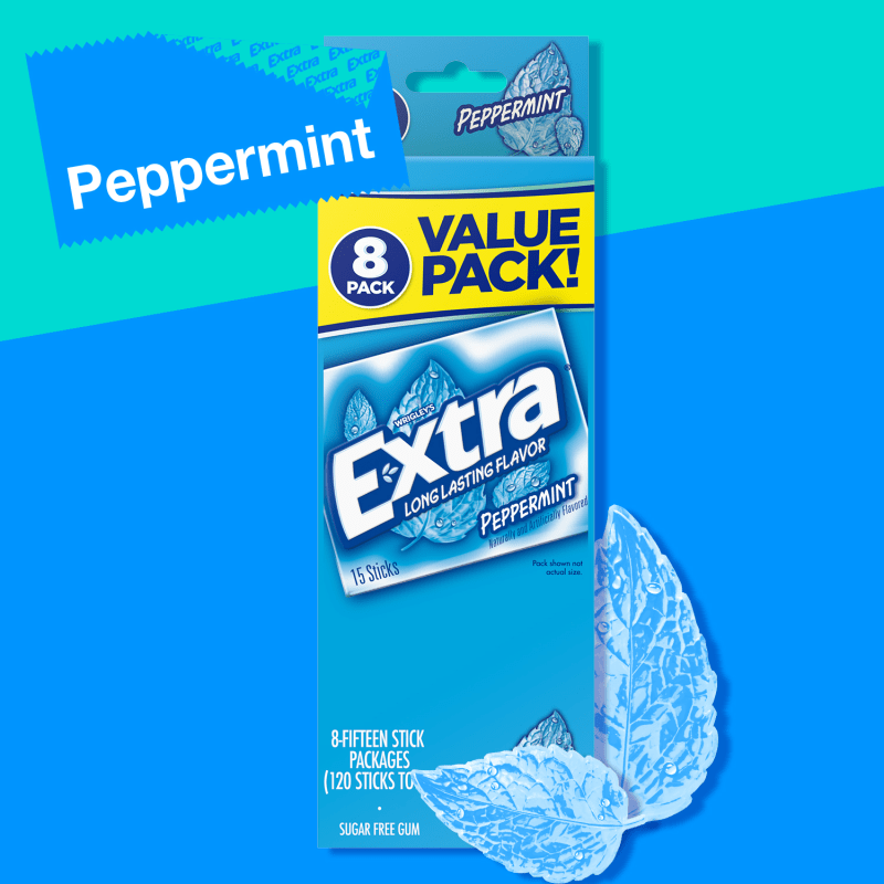 EXTRA Peppermint Sugarfree Chewing Gum, Value Pack (8 Packs)