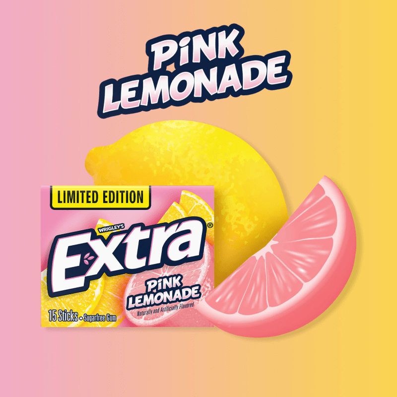 Extra Pink Lemonade Sugar Free Chewing Gum, 15 Stick Single Pack EXTRA®